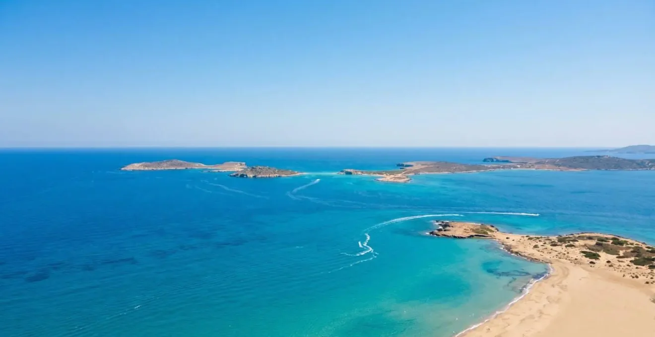 Vista aerea minimalista del Mar Mediterraneo con rotte marittime tra isole