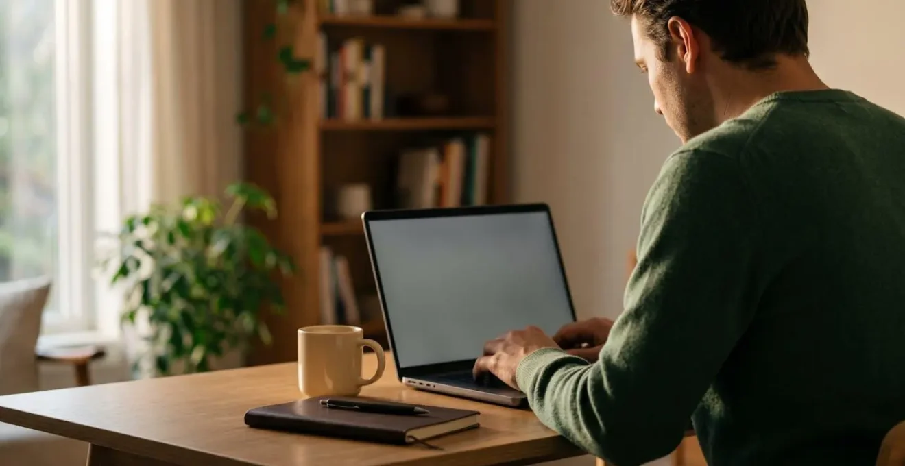 Persona che analizza grafici di prezzi voli su computer in ambiente domestico