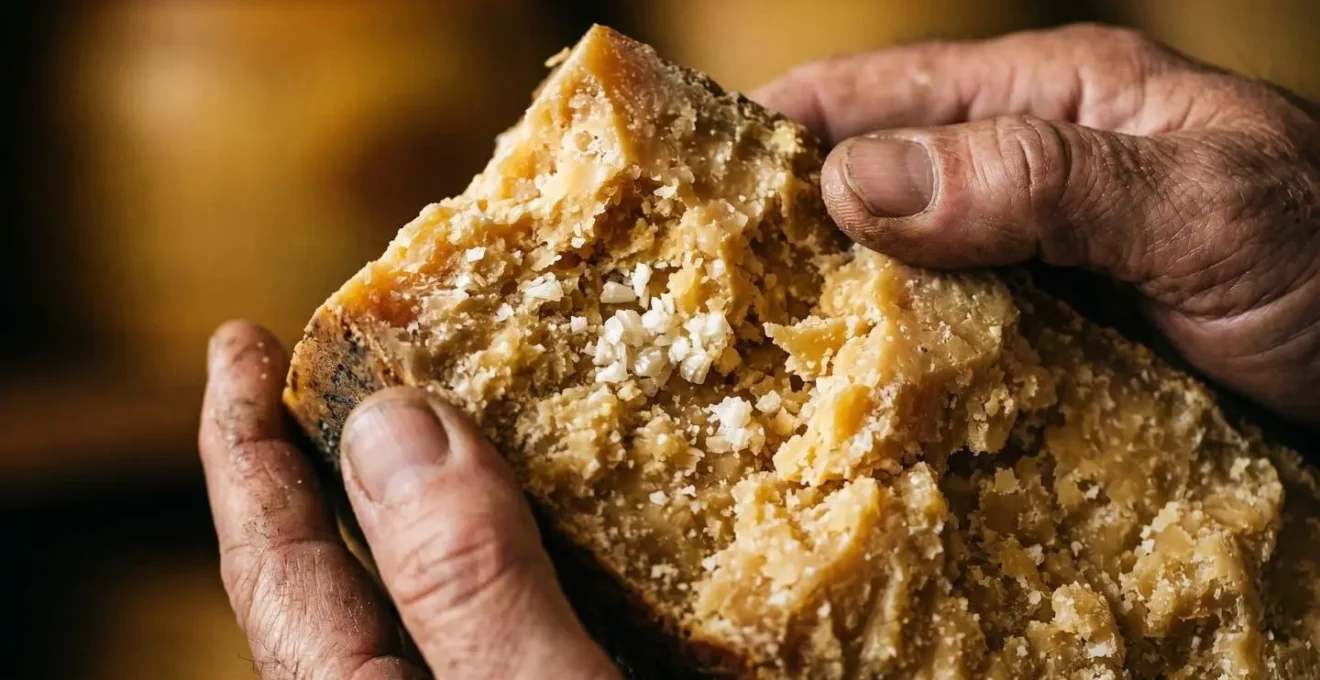 Dettaglio macro della texture e della lavorazione artigianale del formaggio